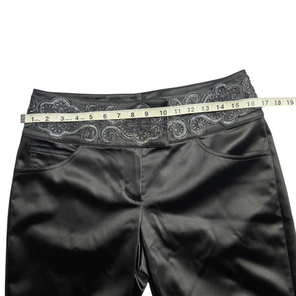 St. John Evening Black Satin Embroidered Waist Pants Size: 8 - Picture 5 of 8